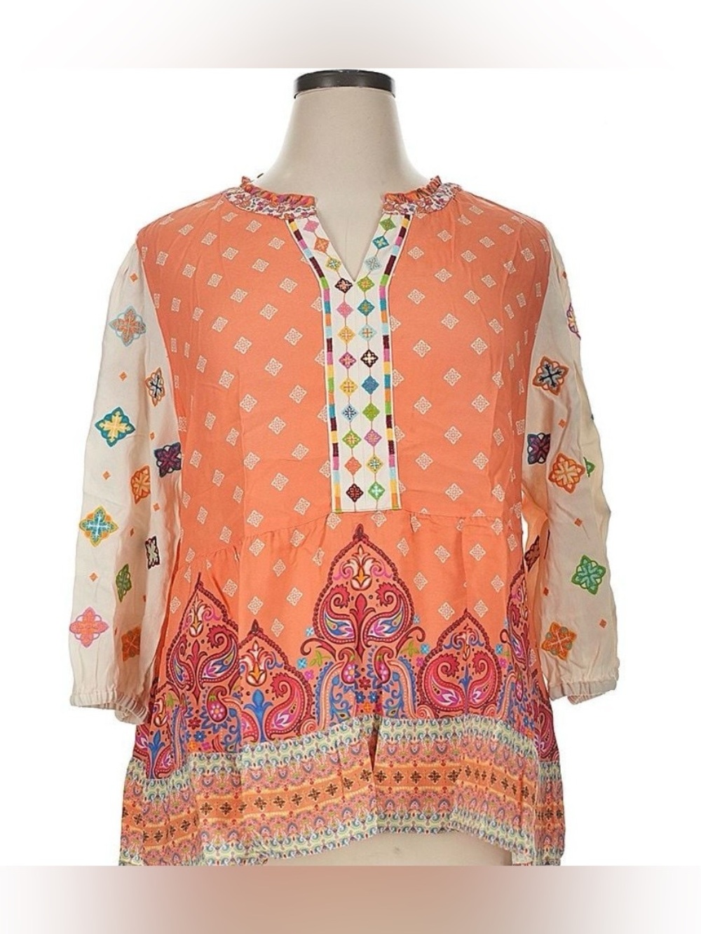John Mark Boho 3/4 Sleeve Blouse. XL